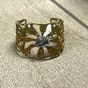 New Free People Alkemie Sunray Druzy Cuff Bracelet with Crystal Stone